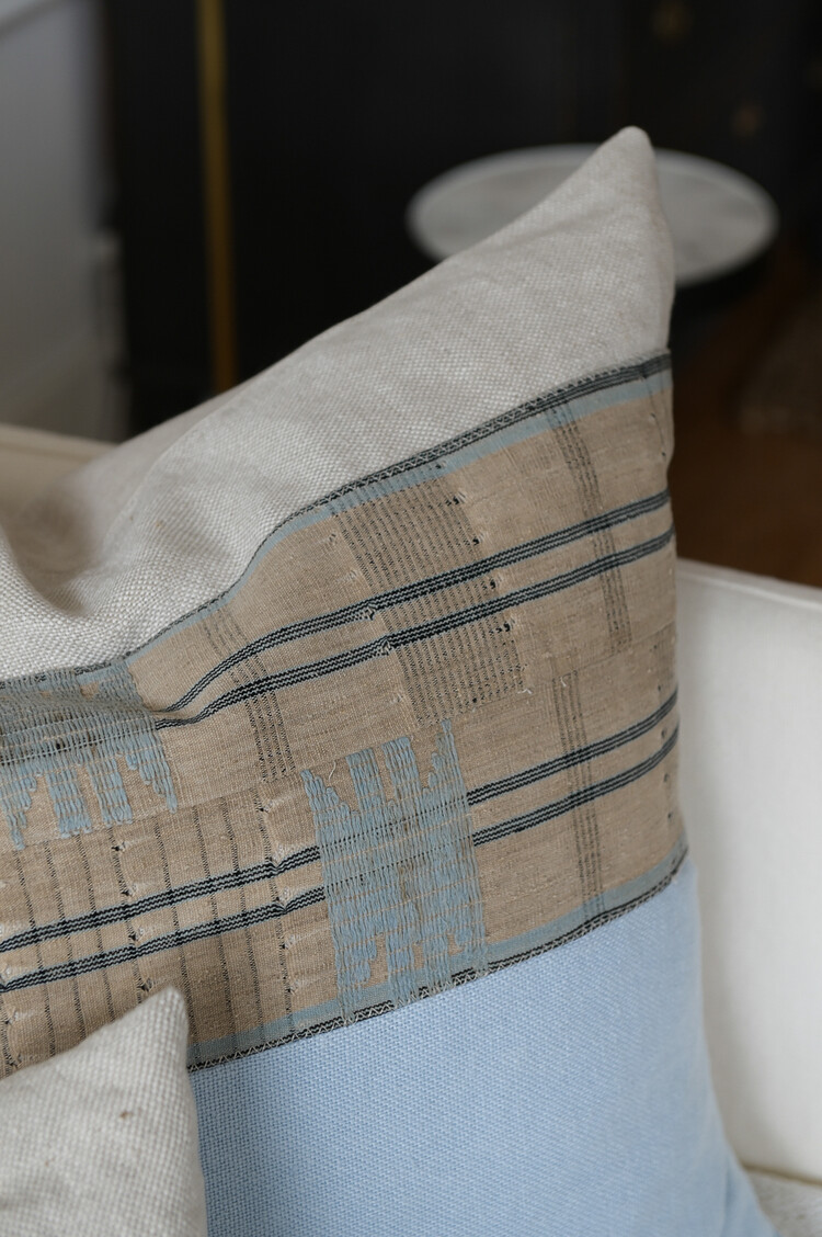 Leah French Blue Vintage Textiles Cushion