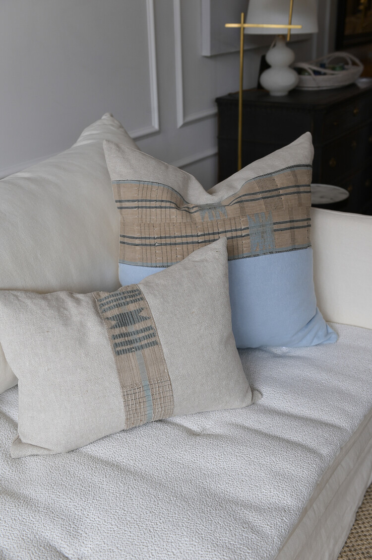 Leah French Blue Vintage Textiles Cushion