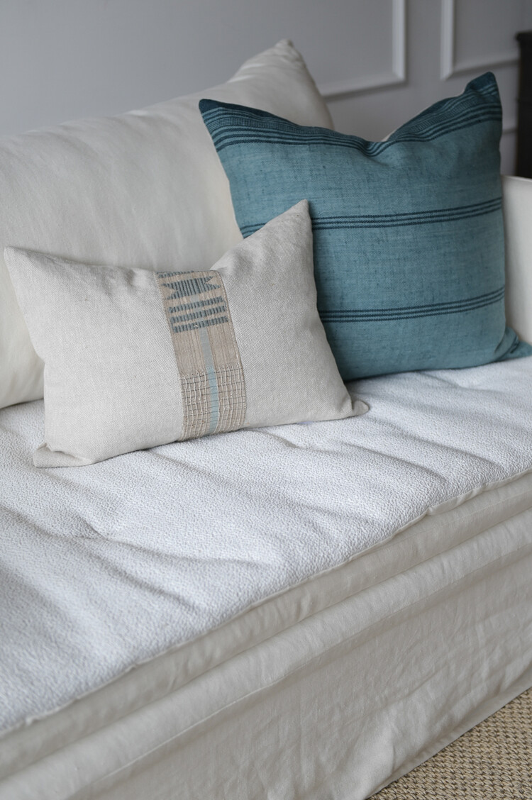 Trevor Delphi Vintage Textile Cushion in Blue with stripe