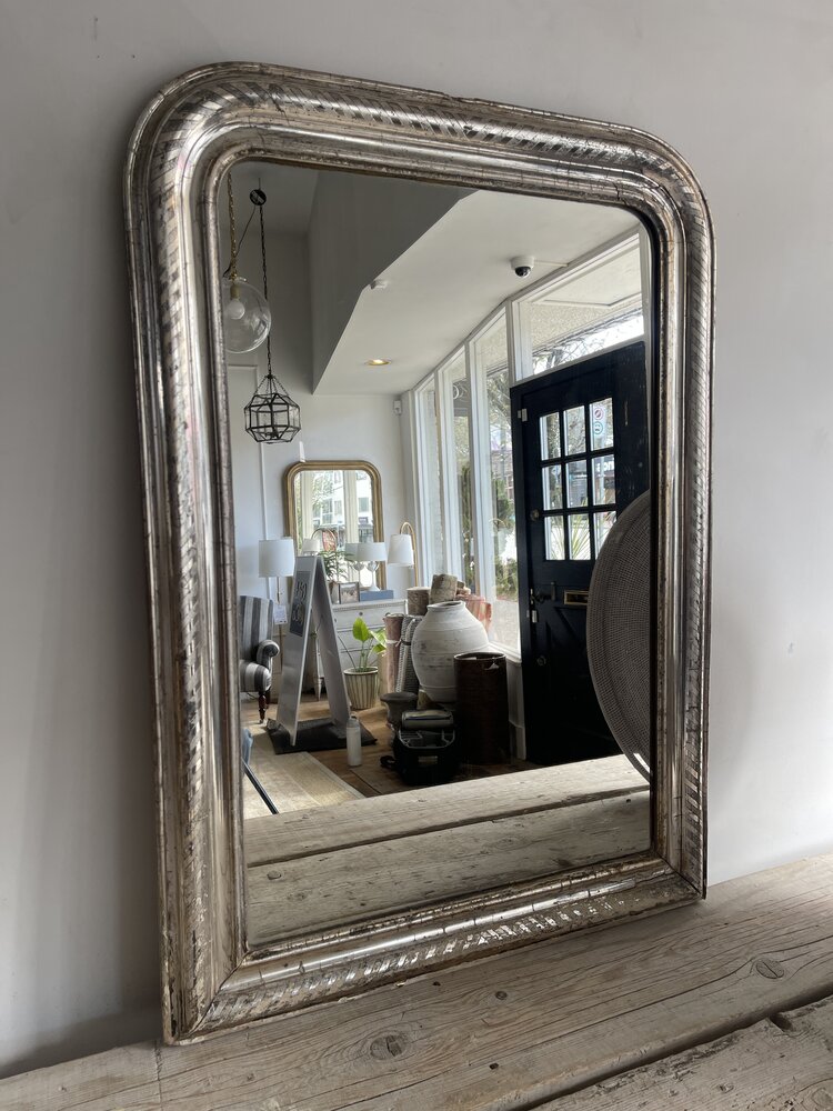 Antique Antique Louise Philippe Silver-Framed Mirror