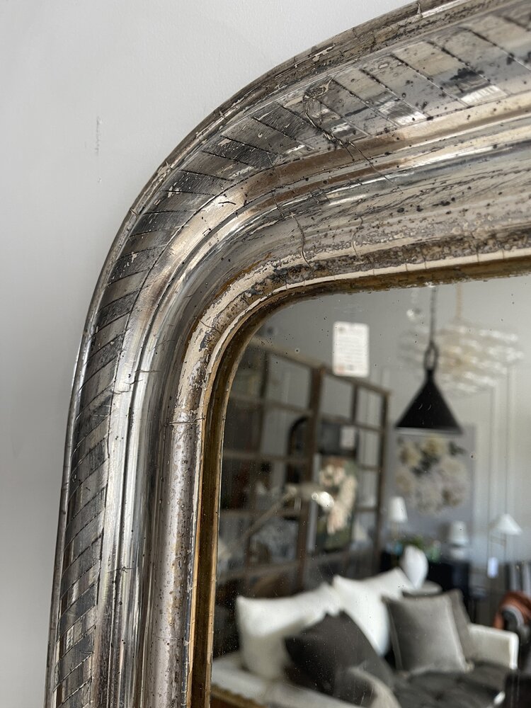 Antique Antique Louise Philippe Silver-Framed Mirror