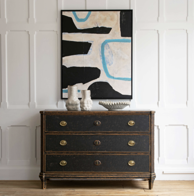 Black 3 drawer Gustavian Chest of Drawers (SOLD)