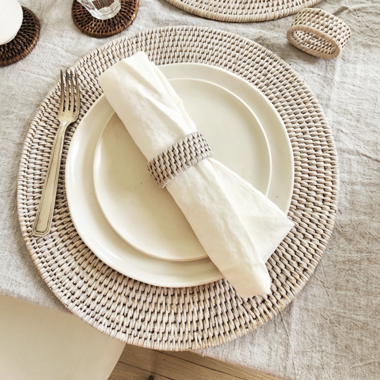 Matahari Home Round Rattan Placemat in White-Wash