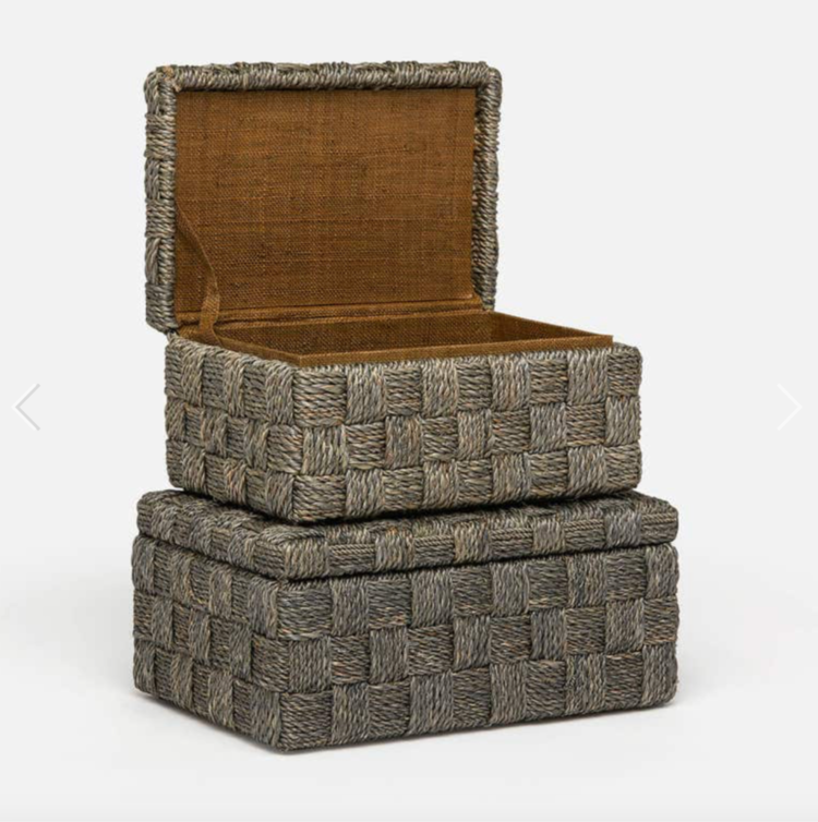 Pigeon & Poodle Lilou Box in Pewter Lattice Abaca