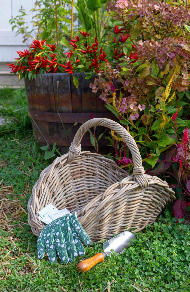 Oval Grey Rattan Gathering Basket