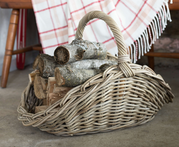Oval Grey Rattan Gathering Basket