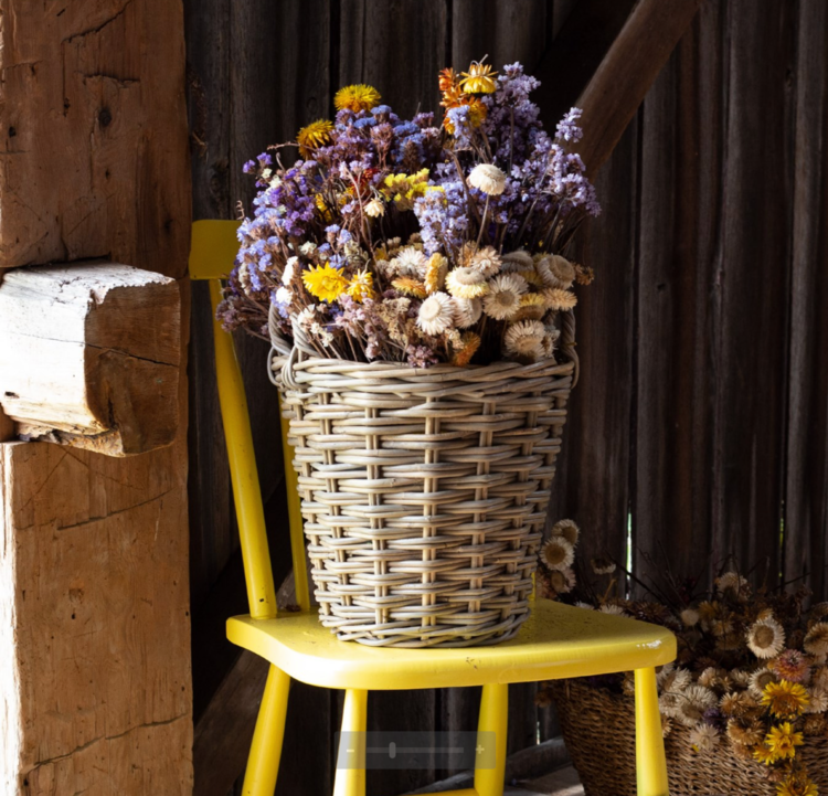 Grey Rattan Bushel Basket