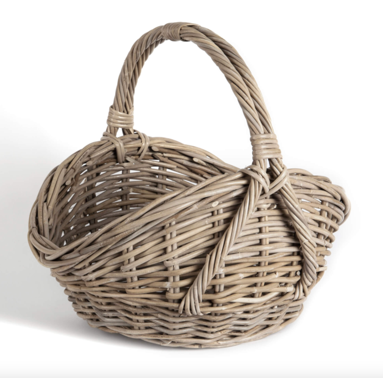 Oval Grey Rattan Basket with High Sides & Overhandle