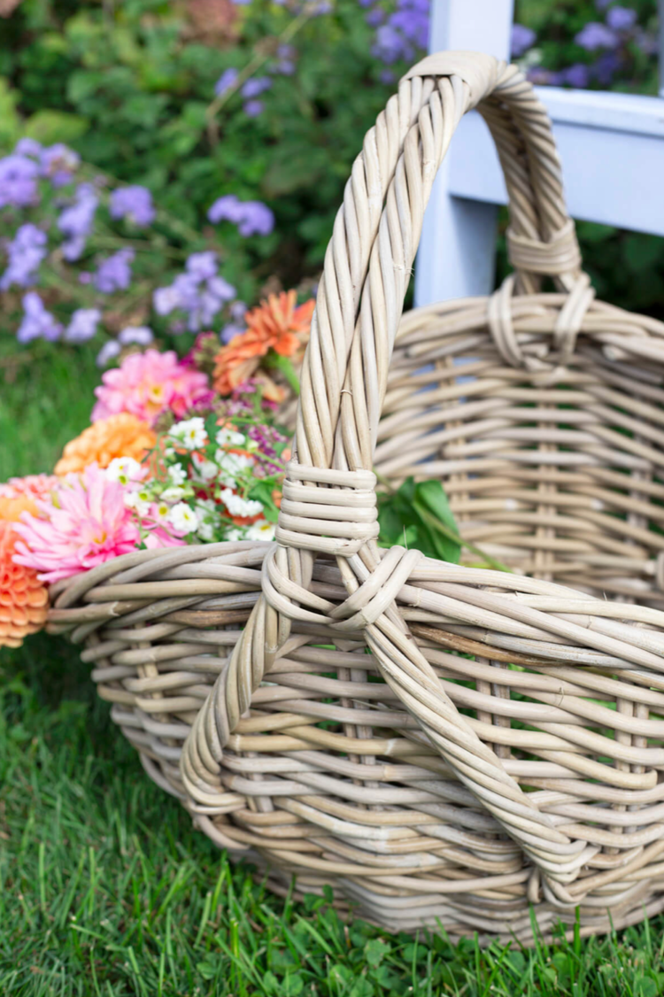 Oval Grey Rattan Basket with High Sides & Overhandle