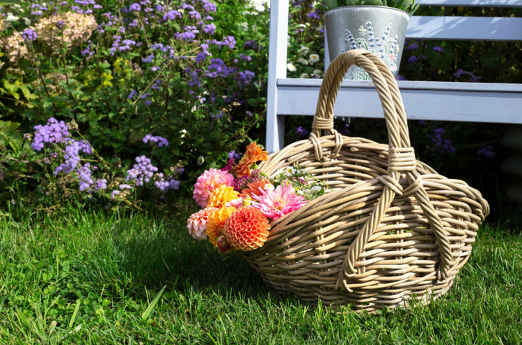 Oval Grey Rattan Basket with High Sides & Overhandle
