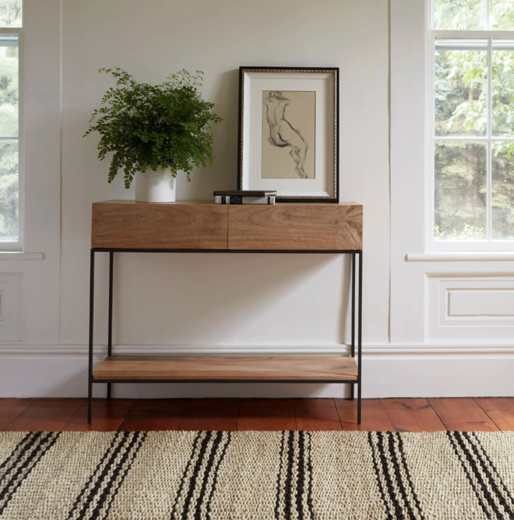 Jute Woven Rug in Ticking Stripes - Indigo or Black