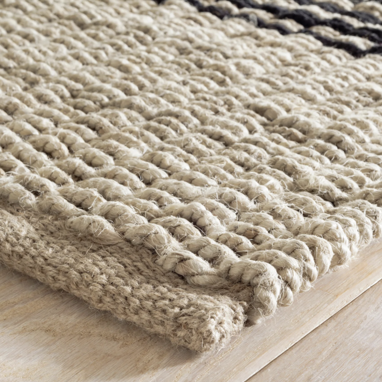 Jute Woven Rug in Ticking Stripes - Indigo or Black