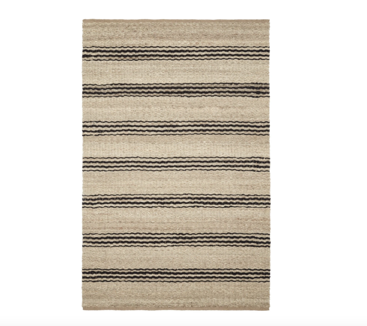 Jute Woven Rug in Ticking Stripes - Indigo or Black