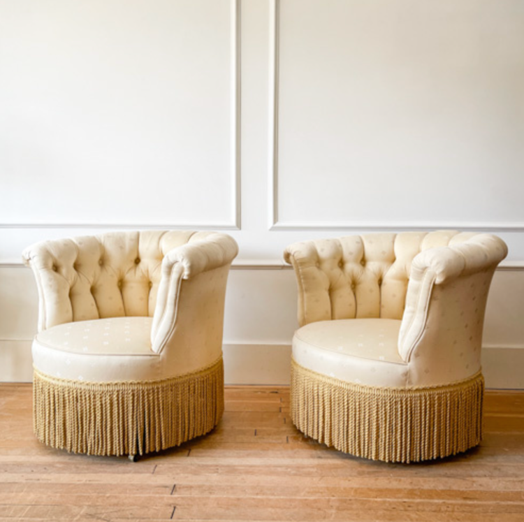 Antique French Art Deco Chairs, Pair
