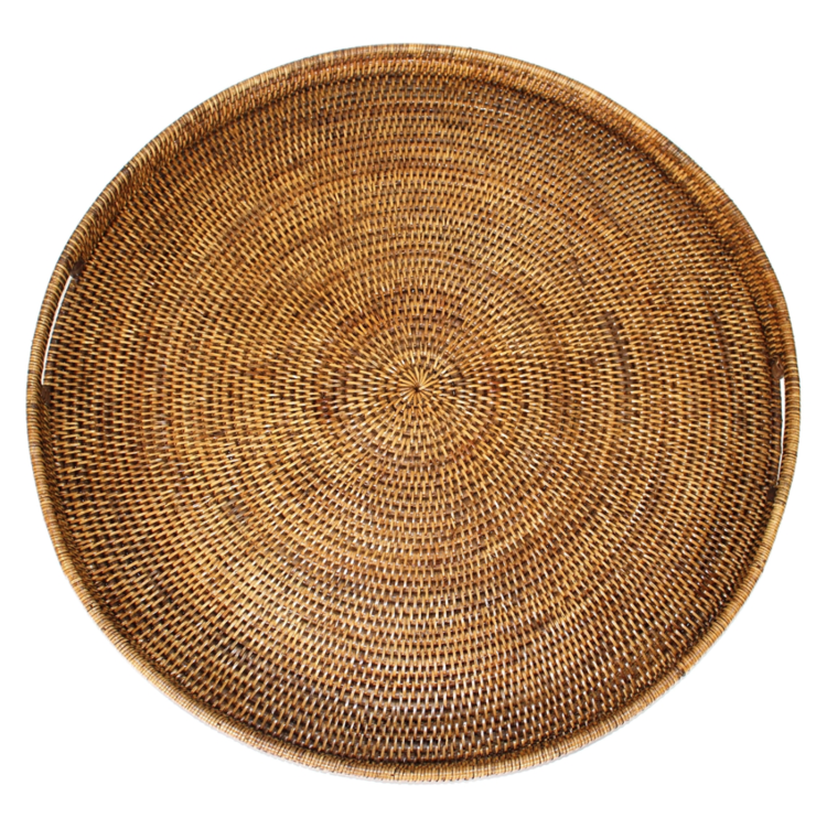 Round Rattan Tray with Handles 20”