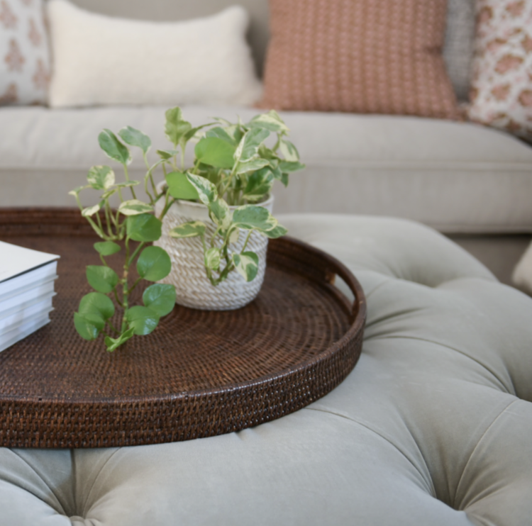 Round Rattan Tray w/handles