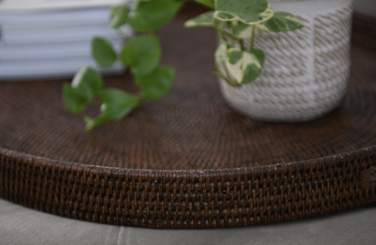 Round Rattan Tray w/handles