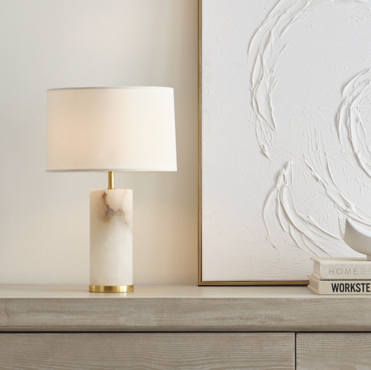 Lineham Cordless Table Lamp in Alabaster or Crystal