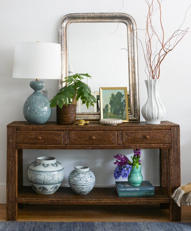 Rattan Console Table with Drawers