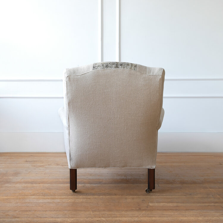 John Derian Fritillaria Chair in Linen with Special Vintage Tibetan Textile