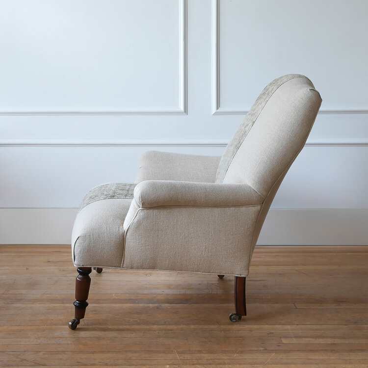 John Derian Fritillaria Chair in Linen with Special Vintage Tibetan Textile