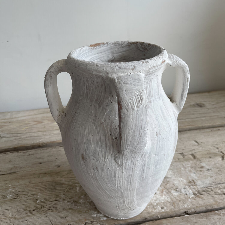 Antique Antique White-Wash Olive Pot Small (four handle)
