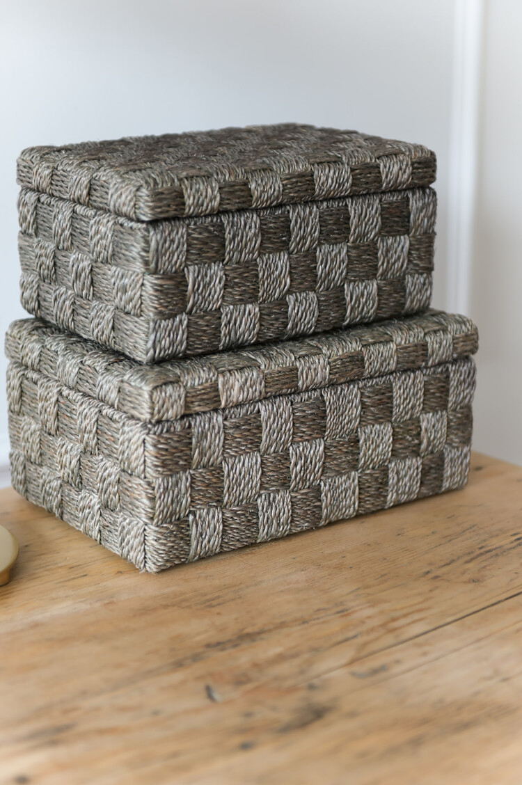 Pigeon & Poodle Lilou Box in Pewter Lattice Abaca