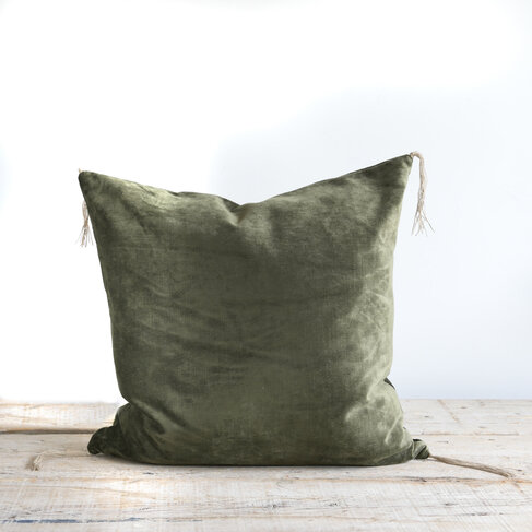 Bérengère Leroy Tsar Velvet Cushion in Kaki 20"x20"