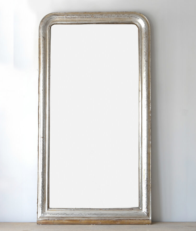 Antique Louis Philippe Tall Silver Leaf Mirror