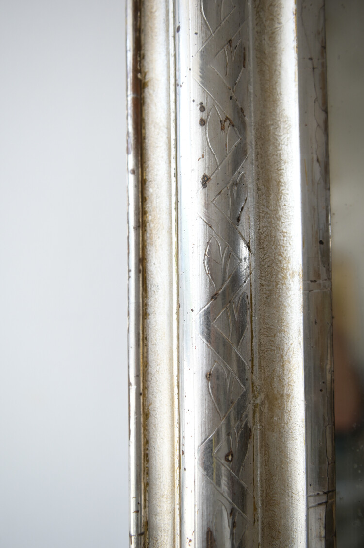 Antique Louis Philippe Tall Silver Leaf Mirror