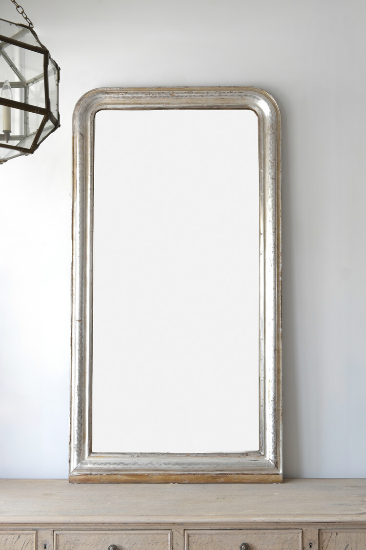 Antique Louis Philippe Tall Silver Leaf Mirror
