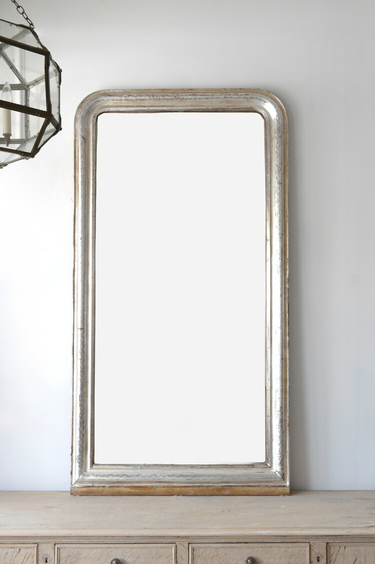 Antique Louis Philippe Tall Silver Leaf Mirror