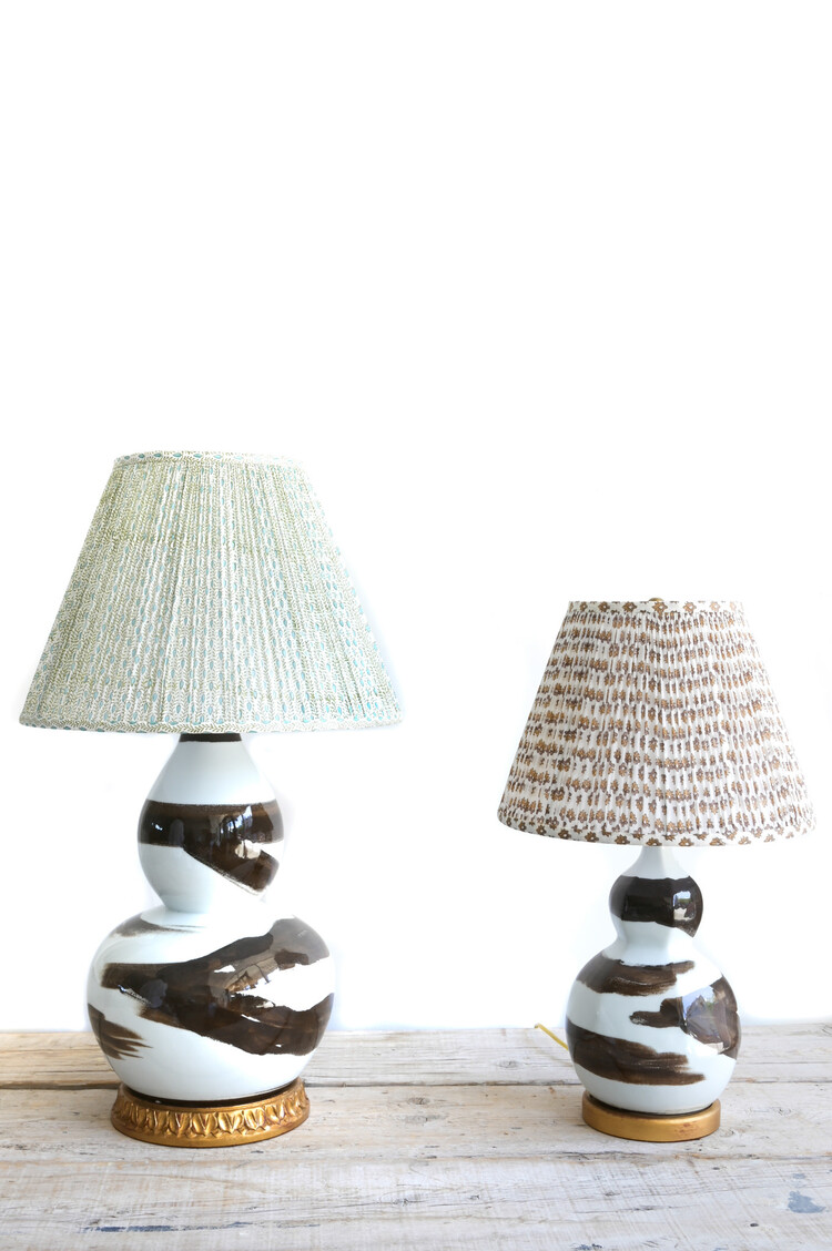 Brown Brushstroke Lamp with patterned shade