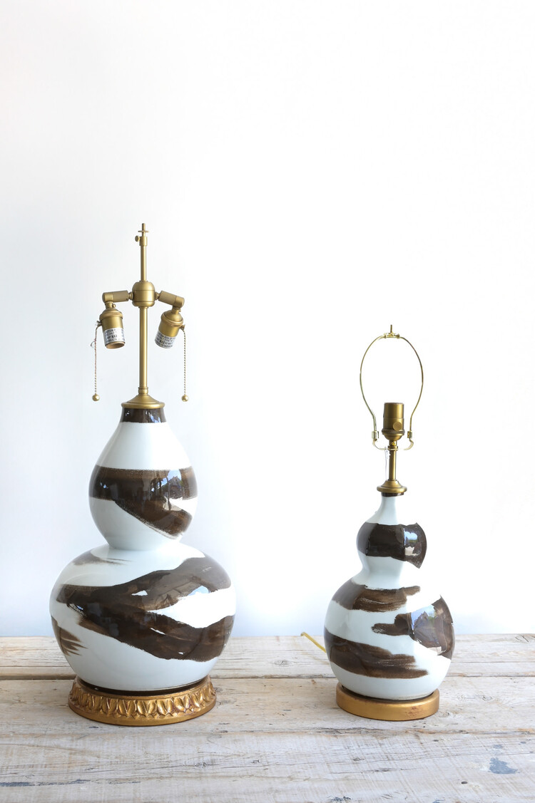 Brown Brushstroke Lamp with patterned shade