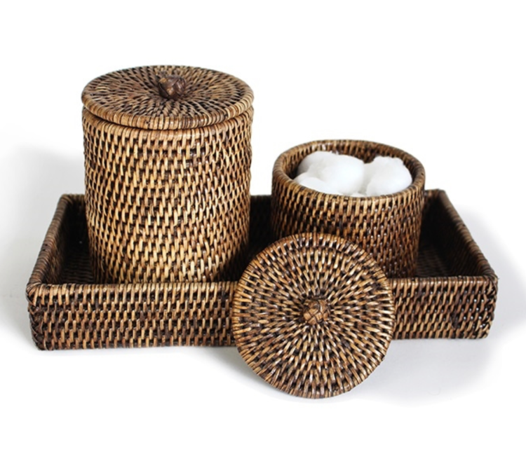 Rectangle Rattan Bath Tray in white-wash or antique brown