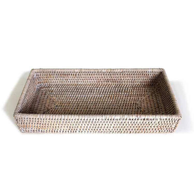 Rectangle Rattan Bath Tray in white-wash or antique brown