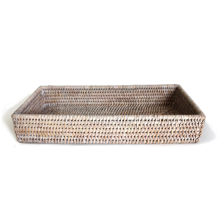 Rectangle Rattan Bath Tray in white-wash or antique brown