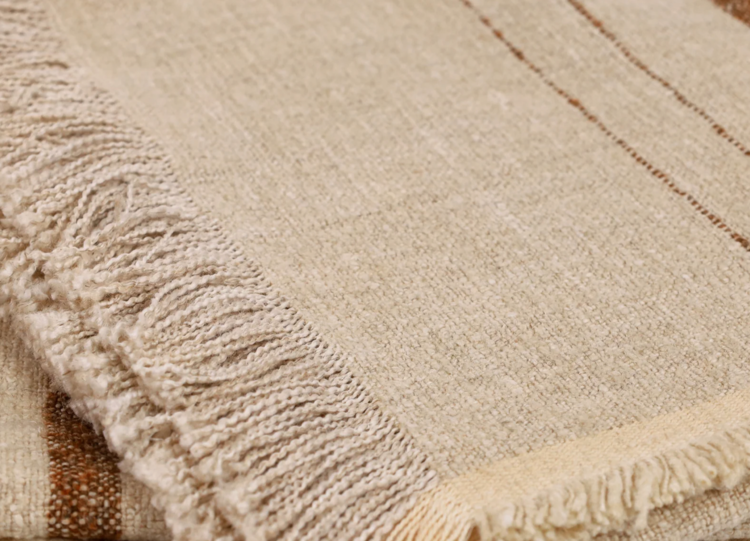 Nate Belgian Throw Blanket - Natural & Brown Stripe