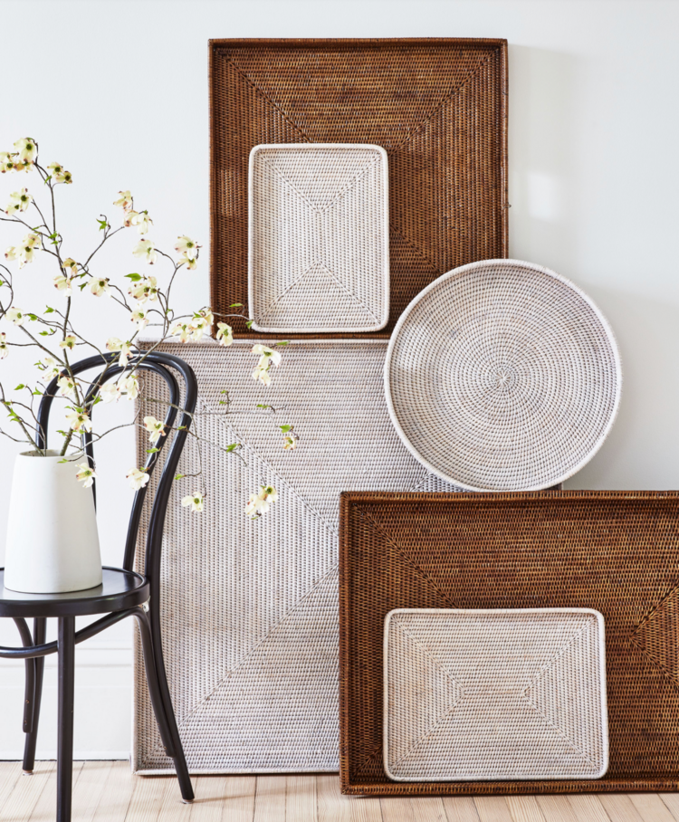 Round Rattan Tray with Handles 20”