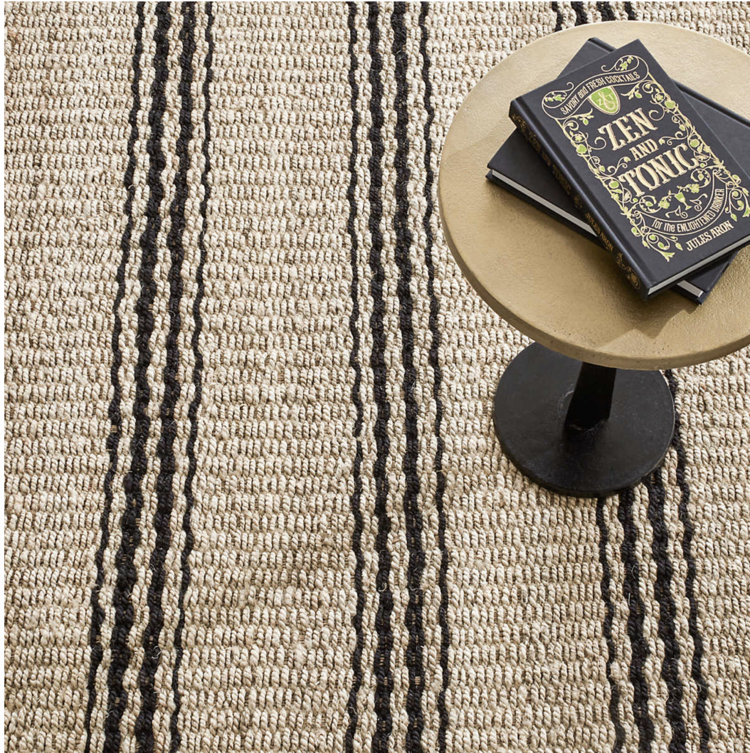Jute Woven Rug in Ticking Stripes - Indigo or Black
