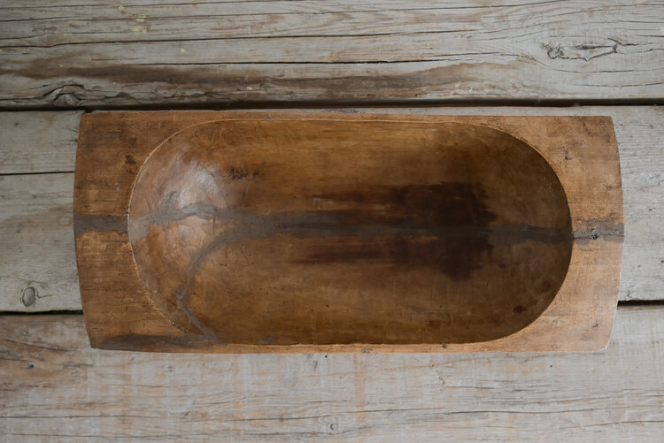 Antique Wooden Dough Bowl Large Rectangular