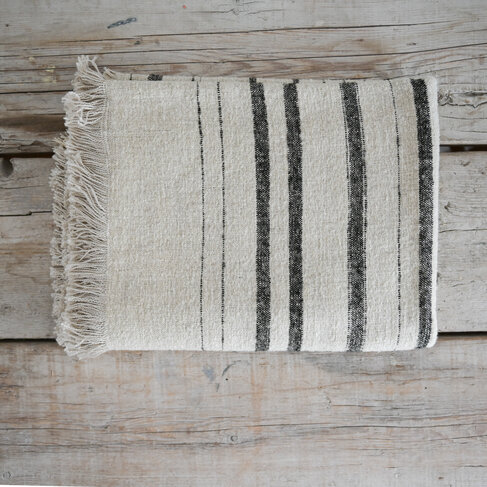 Nate Belgian Throw - Natural & Black Stripe