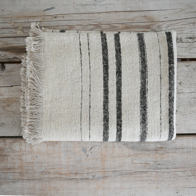 Nate Belgian Throw - Natural & Black Stripe