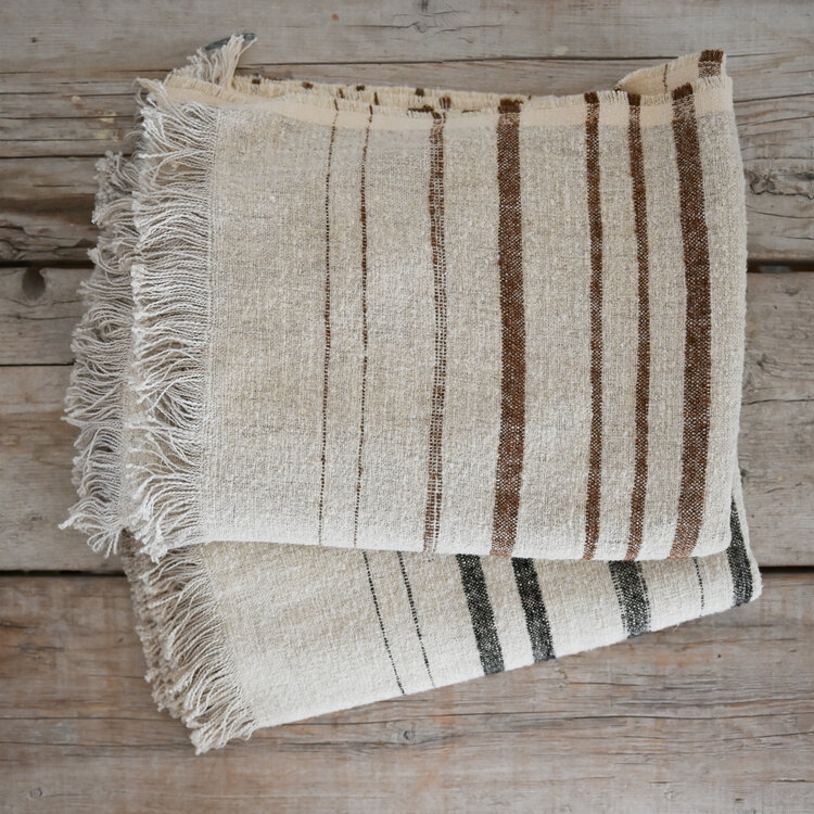 Nate Belgian Throw Blanket - Natural & Brown Stripe