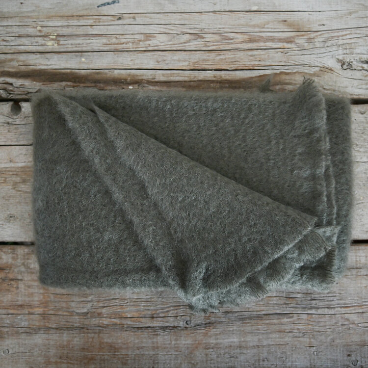 Mohair Throw Blanket in Olive by Mantas Ezcaray