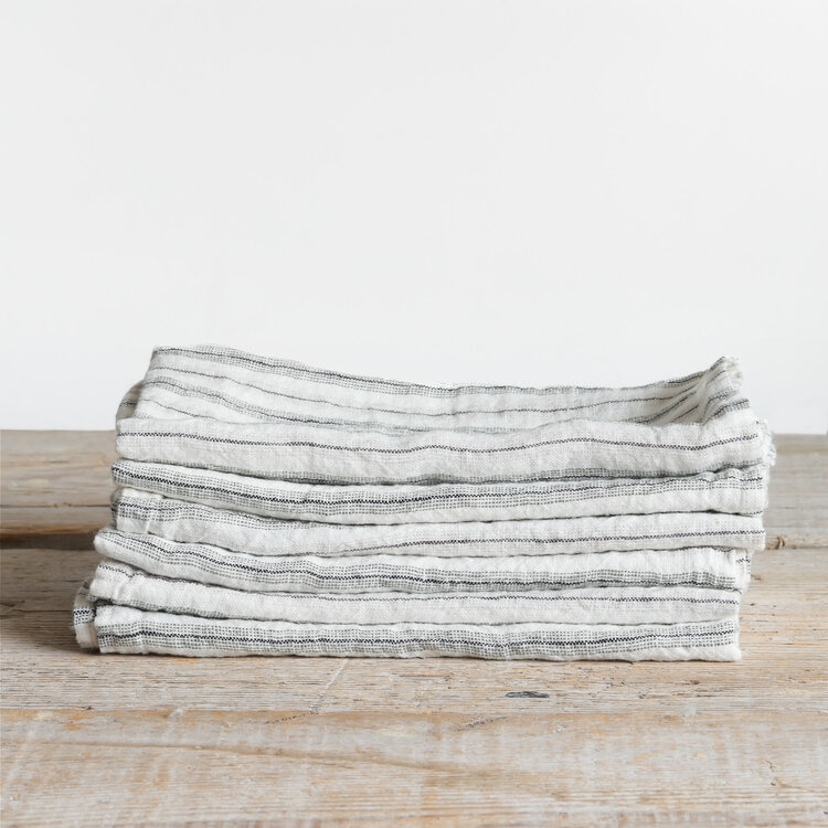 Linge Particulier Beige Pyjama White French Linen Napkins, set of 6