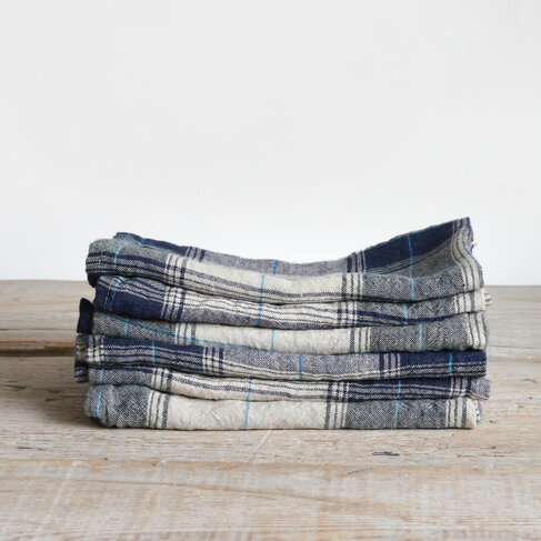 French Linen Napkins in Old School Checks (set of 6)