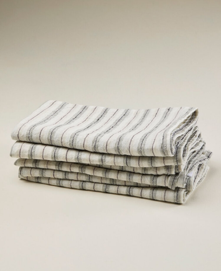 Linge Particulier Beige Pyjama White French Linen Napkins, set of 6