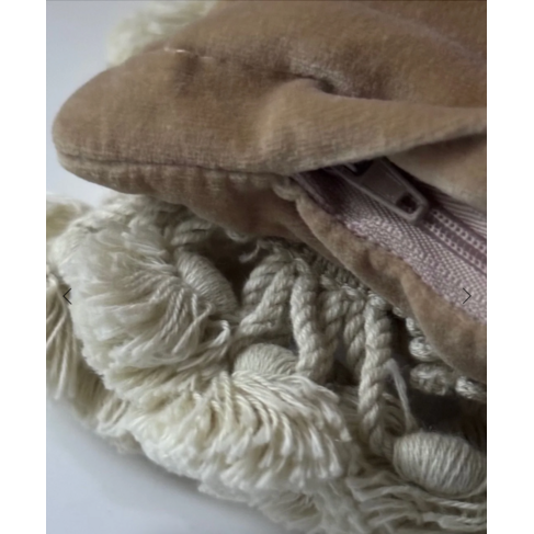 Antique Antique Floral Needlepoint & Velvet Cushion with Embellished Tassel Trim