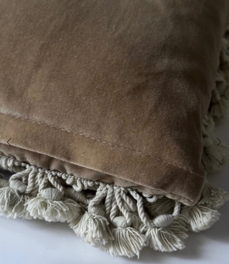 Antique Antique Floral Needlepoint & Velvet Cushion with Embellished Tassel Trim